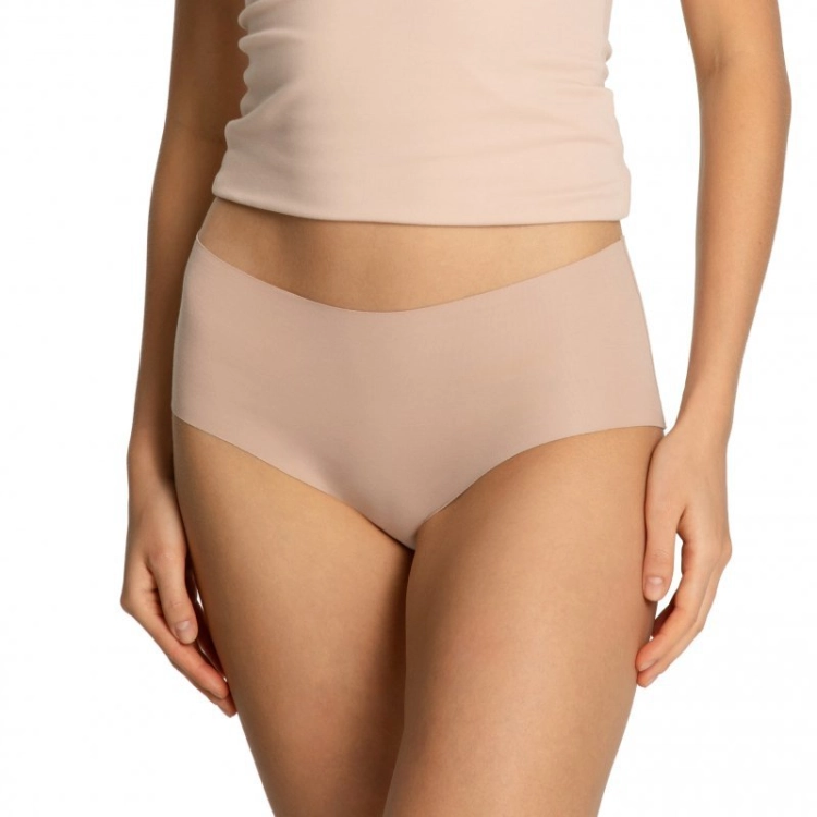 Bezszwowe figi bawełniane z wysokim stanem Julimex Cotton Mood Maxi beżowe – ujęcie 2