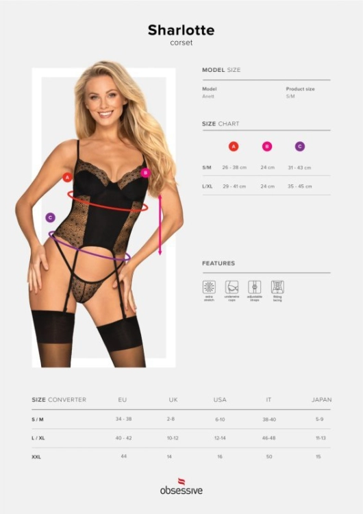 Gorset z miękkimi miseczkami i stringami Obsessive Sharlotte czarny – ujęcie 5