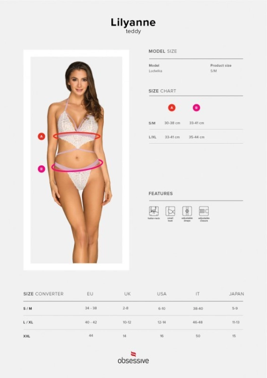Body koronkowe z geometrycznymi paseczkami Obsessive Lilyanne białe – ujęcie 5