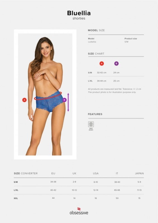 Szorty koronkowe Obsessive Bluellia niebieskie – ujęcie 7
