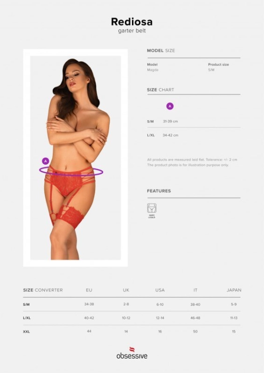 Pas do pończoch ze stringami i otwartym krokiem Obsessive Rediosa czerwony – ujęcie 5