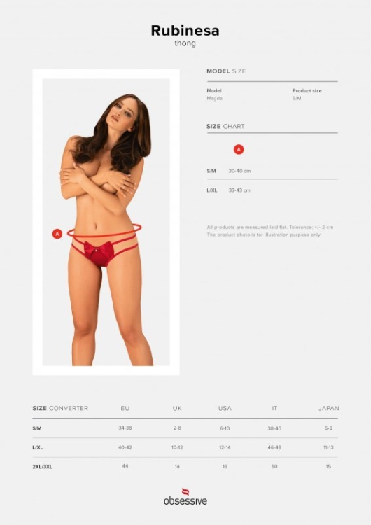 Stringi z satynową kokardką Obsessive Rubinesa czerwone - prezentacja modelu, ujęcie 7