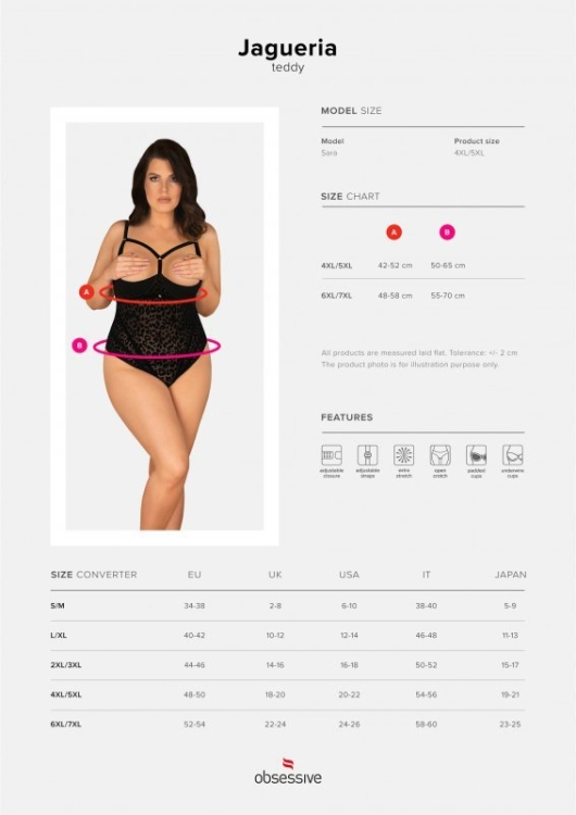 Body z otwartym półbiustonoszem Obsessive Jagueria czarne – ujęcie 5