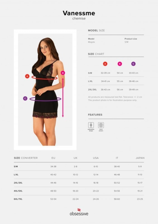 Koszulka z koronką i stringami Obsessive Vanessme czarna - prezentacja modelu, ujęcie 7