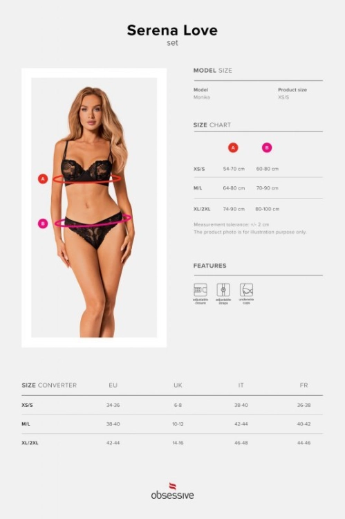 Dwuczęściowy komplet bielizny Obsessive Serena Love czarny - prezentacja modelu, ujęcie 7