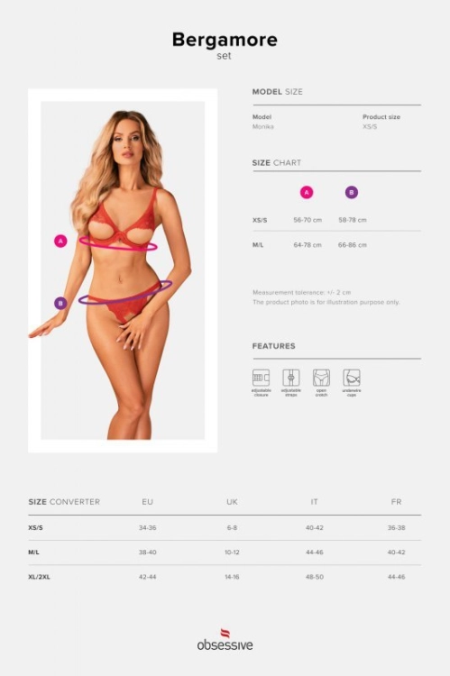 Dwuczęściowy komplet bielizny Obsessive Bergamore czerwony - prezentacja modelu, ujęcie 7