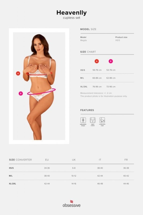 Komplet otwarty 2-częściowy Obsessive Heavenlly biały - prezentacja modelu, ujęcie 7