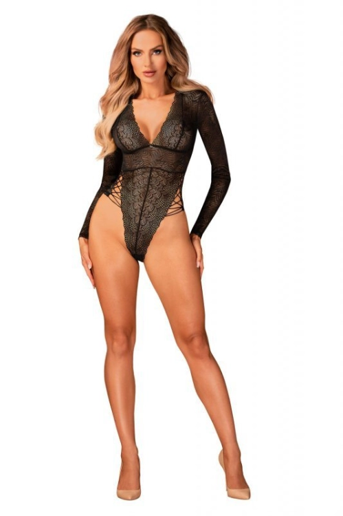 Koronkowe body Obsessive Merlys czarne – ujęcie 5