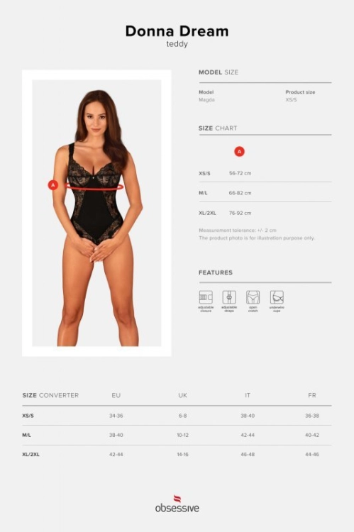 Otwarte body Obsessive Donna Dream czarne – ujęcie 7