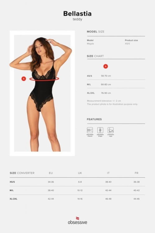 Koronkowe body Obsessive Bellastia czarne – ujęcie 7