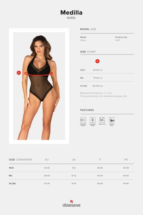 Body koronkowe Obsessive Medilla czarne – ujęcie 7