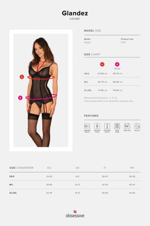 Gorset i stringi Obsessive Glandez czarny – ujęcie 7