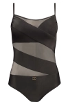 Jednoczęściowy strój kąpielowy z siateczką Self Fashion 11 1000N 19 czarny
