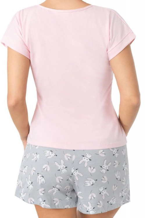 Bawełniana piżama damska z krótkimi spodenkami Donna Bunny Short różowa – ujęcie 3