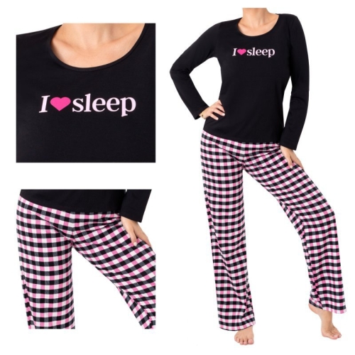Bawełniana piżama damska w kratę Donna Sleep Long czarna – ujęcie 2