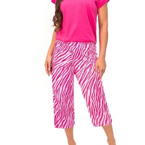 Bawełniana piżama damska 3/4 w zwierzęcy wzór Donna Zebra różowa – ujęcie 2