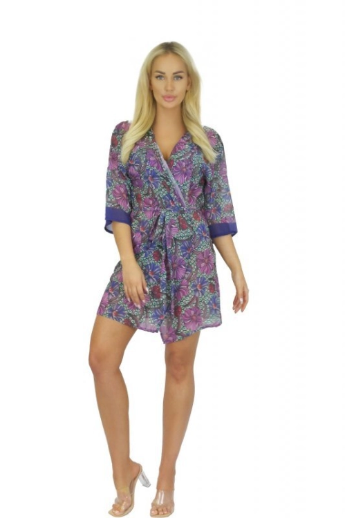 Szlafrok plażowy w kwiatowy wzór Self Pareo 11 D80SZ 29 wielokolorowy – ujęcie 3