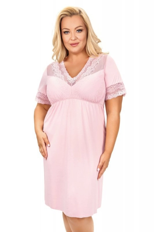 Wiskozowa koszula nocna z koronką Donna Linda pudrowy róż – ujęcie 6