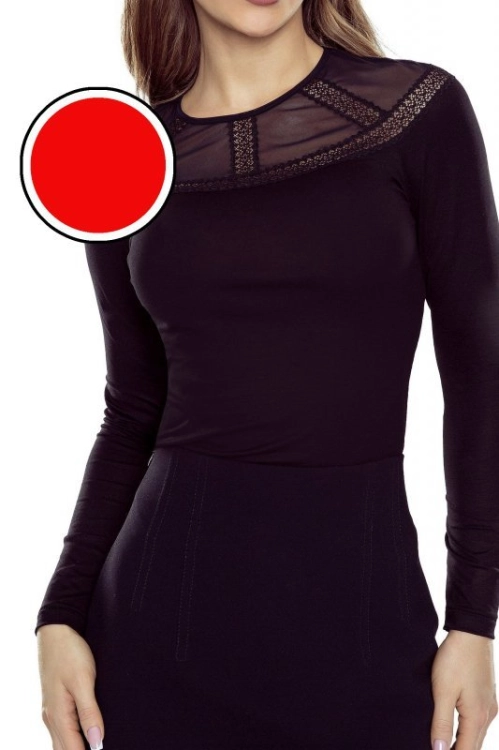 Bluzka damska plus size z tiulem i koronką Eldar Prunella czerwona – ujęcie 3