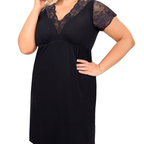 Wiskozowa koszula nocna plus size z koronką Donna Sonia czarna – ujęcie 2