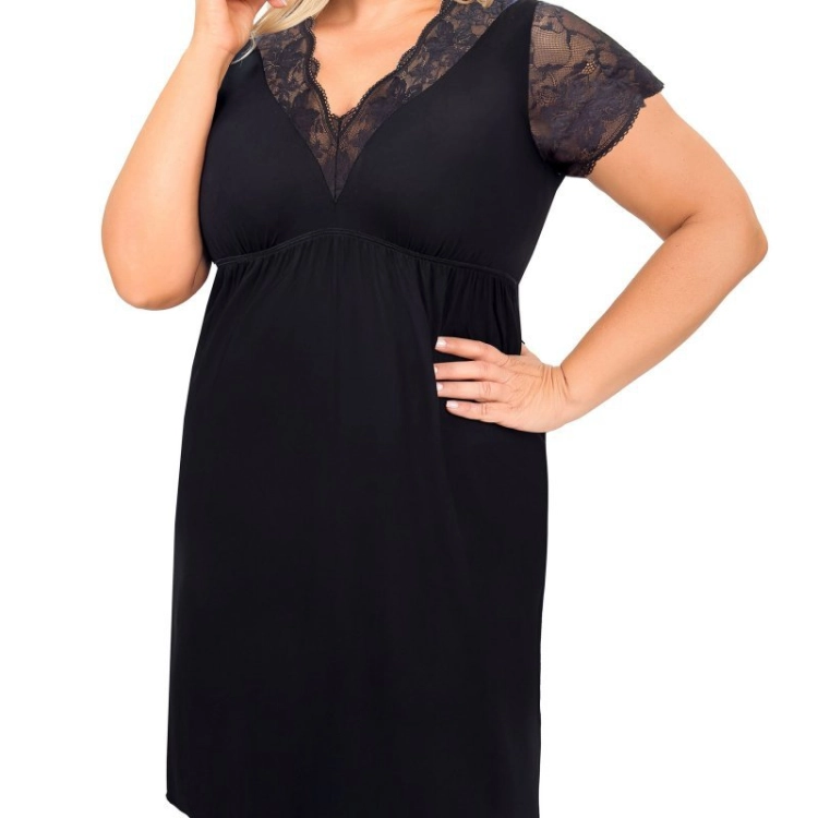 Wiskozowa koszula nocna plus size z koronką Donna Sonia czarna – ujęcie 2