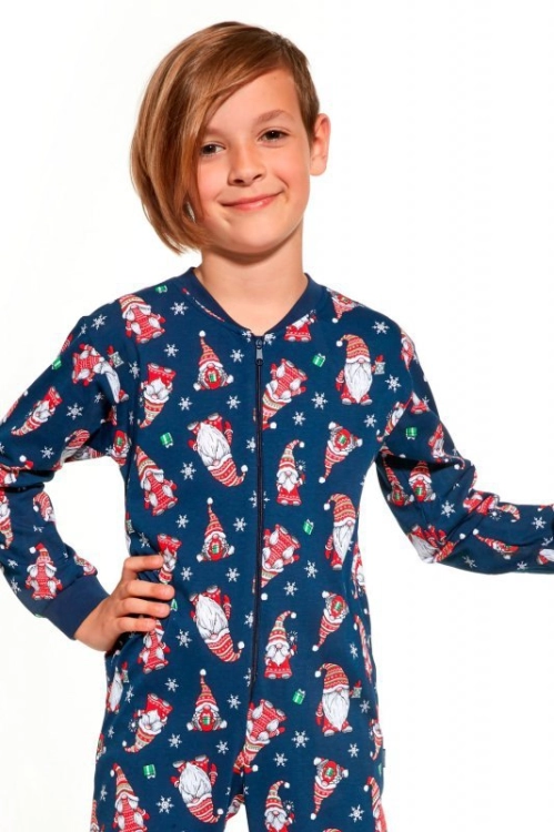 Piżama chłopięca kombinezon świąteczny Cornette Gnomes2 185/138 Kids granatowa – ujęcie 2
