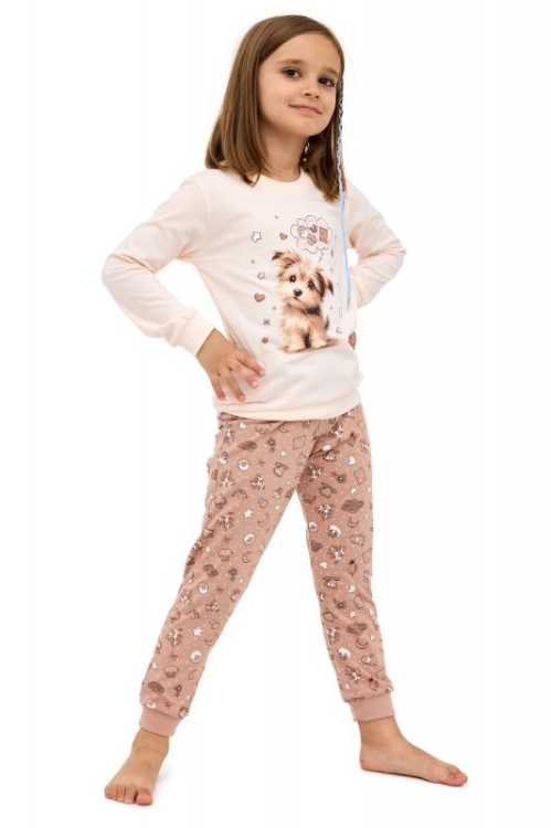 Piżama dziewczęca ze ściągaczami Cornette Sweet Dog 594/193 ecru