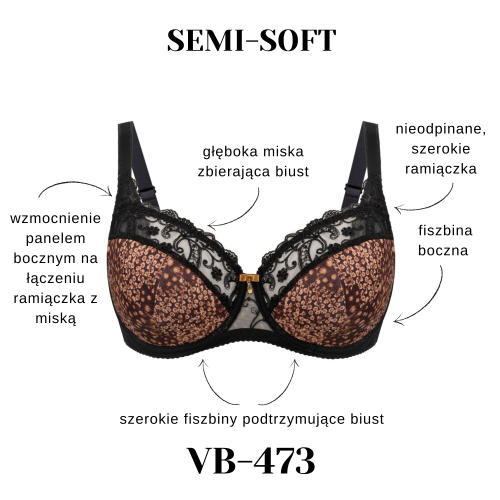 Biustonosz półusztywniany z koronką Vena VB-473 cynamonowo-czarny – ujęcie 2