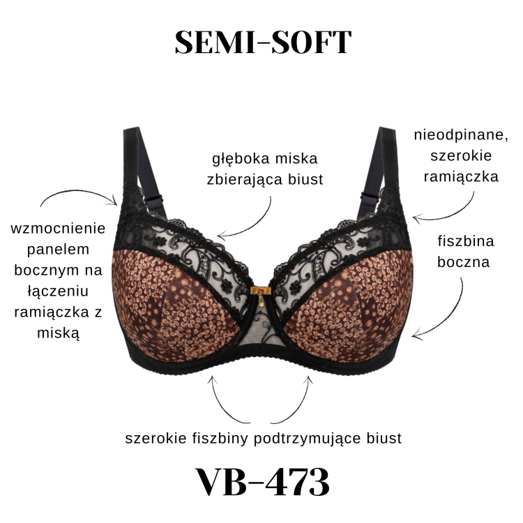 Biustonosz półusztywniany z koronką Vena VB-473 cynamonowo-czarny – ujęcie 2