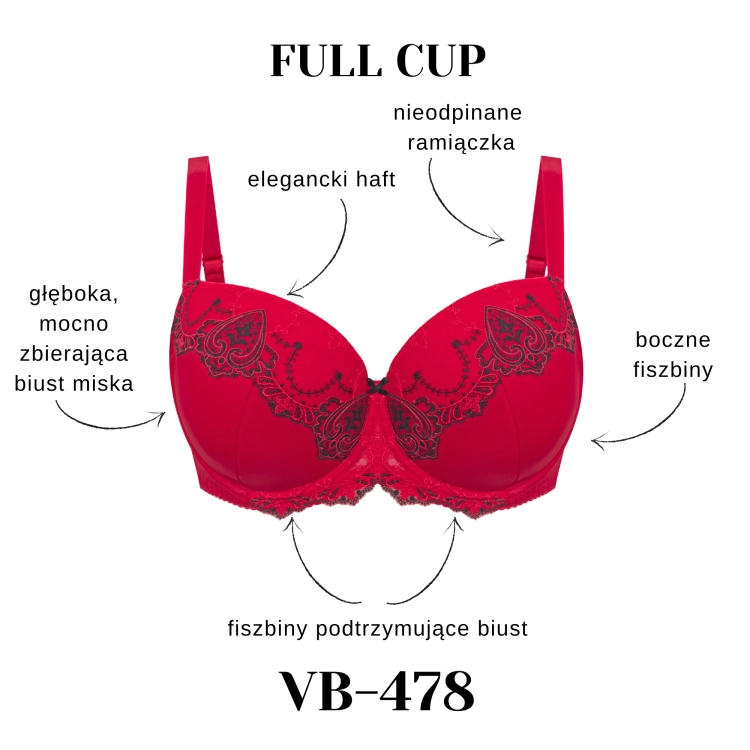Biustonosz usztywniany z haftem Vena VB-478 czerwony