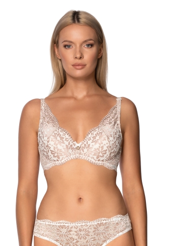 Biustonosz push-up koronkowy Mefemi Nipplex Lara mleczny