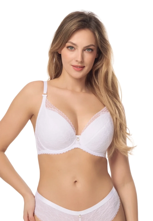 Biustonosz push-up koronkowy Mefemi Nipplex Elisabeth biały