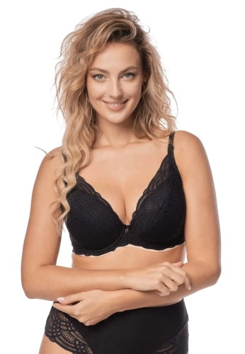 Biustonosz push-up koronkowy Mefemi Nipplex Daria czarny