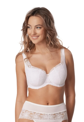 Biustonosz push-up na duży biust koronkowy Mefemi Nipplex Laura biały