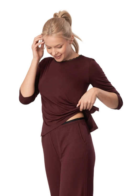 Bluzka wiskozowa z rękawem 3/4 Mefemi Nipplex Margot bordowy
