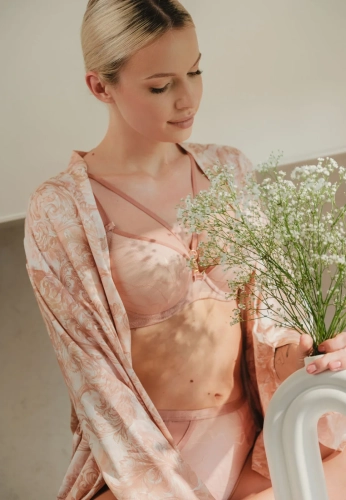 Szlafrok wiskozowy Mefemi Nipplex Adria łososiowy – ujęcie 2