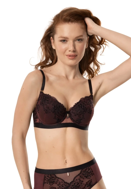 Biustonosz push-up z haftem Mefemi Nipplex Teofile brązowy