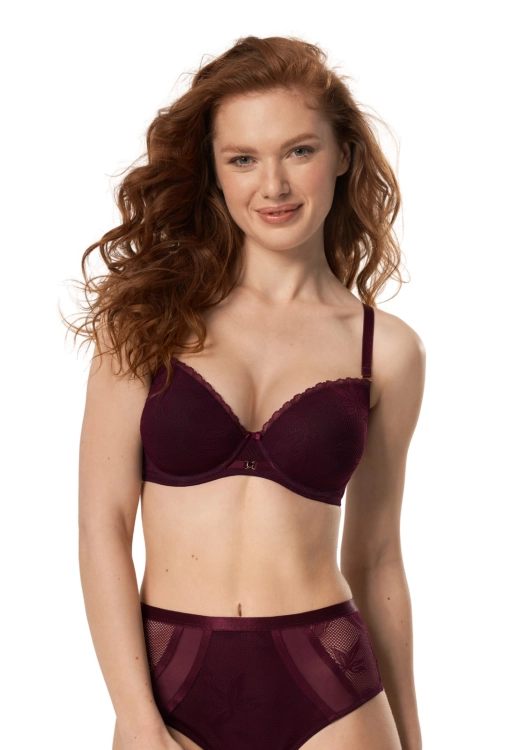 Biustonosz push-up koronkowy Mefemi Nipplex Viviene burgundowy