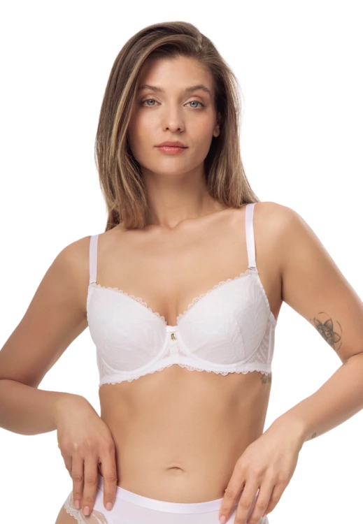 Biustonosz push-up koronkowy Mefemi Nipplex Petra biały