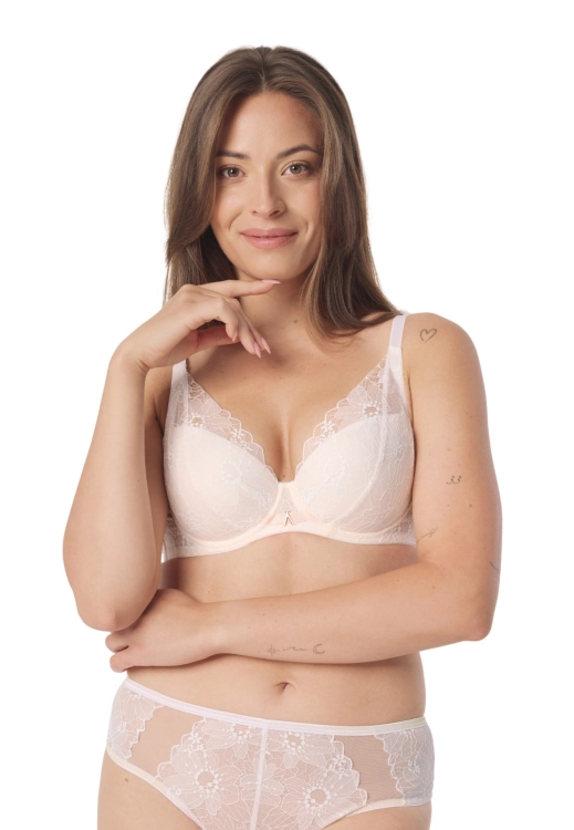 Biustonosz push-up koronkowy Mefemi Nipplex Octavia mleczny